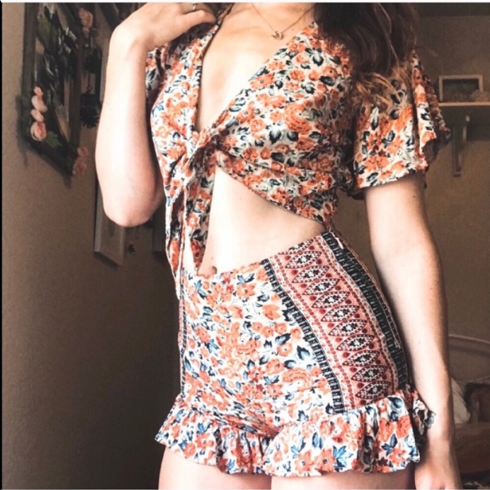 FREE PEOPLE Surf Date cutout romper copper rust - Picture 4 of 14